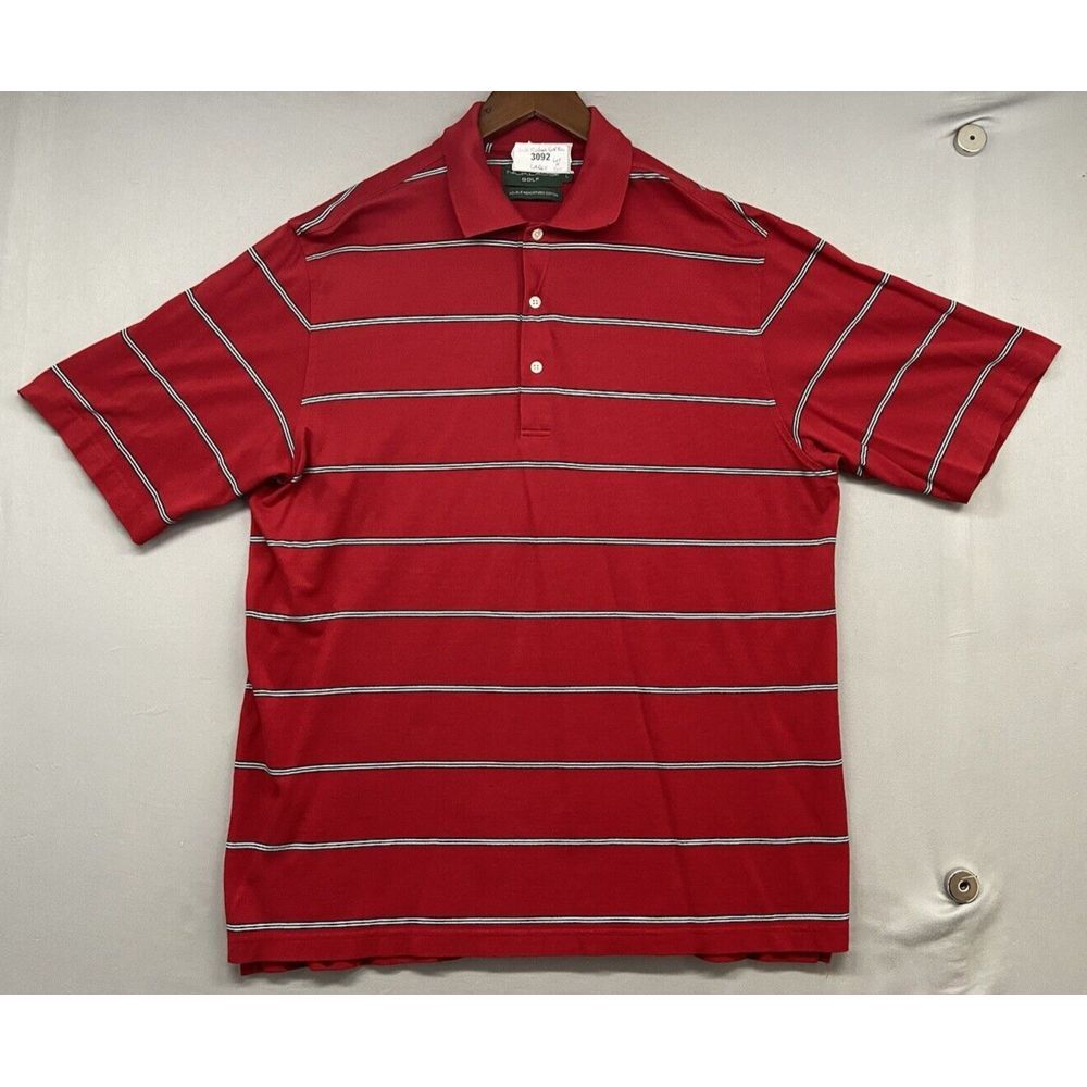 Jack Nicklaus Golf Polo Shirt L Red Short Sleeve Casual Dress Striped 4th July